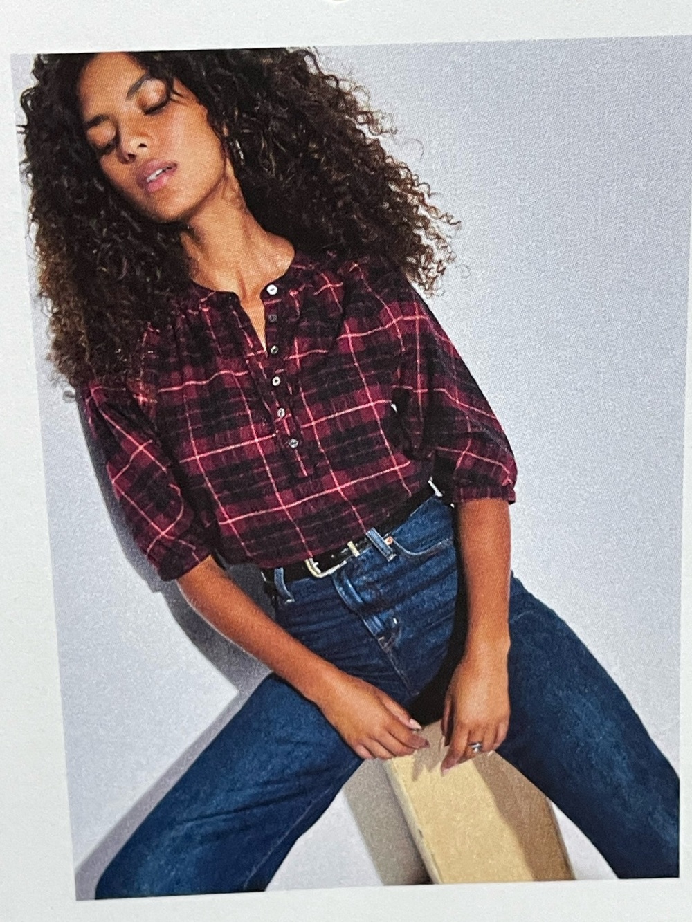 Nation LTD Women's Burgundy Plaid Button Henley May Flannel Top in Party Plaid